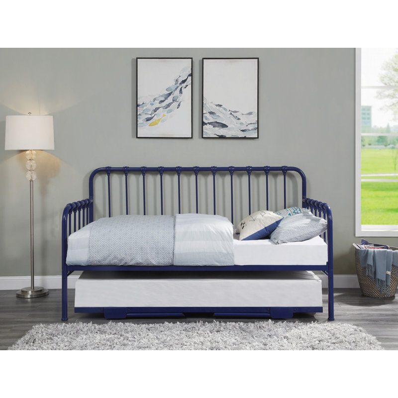 Lit de jour avec lit gigogne relevable et structure en métal au fini bleu marine Classic Home Furniture