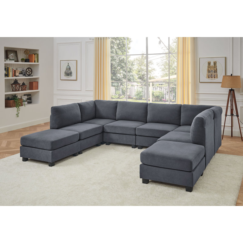 Alsha 120" Wide  Symmetrical Modular Sofa & Chaise with Ottoman, Gray