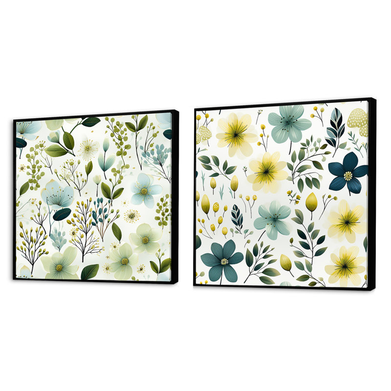 Clarkston - Ensemble de 2 collages carrés floral et botanique, Cadre flottant noir, H 16 po x l 33 po