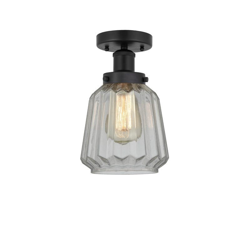 Plafonnier semi-encastré en verre Caggiano, Noir mat, Transparent