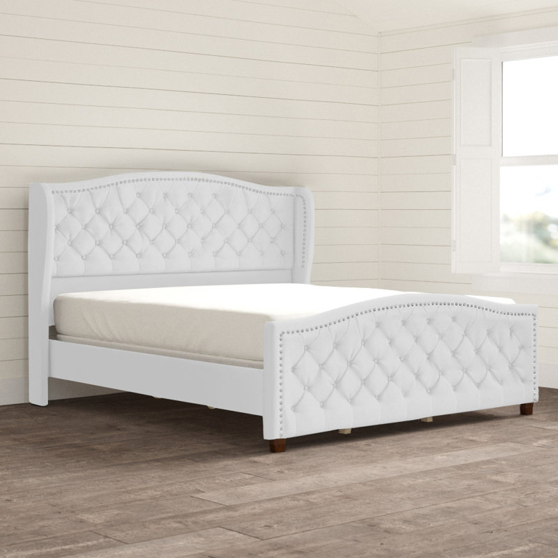 Coleman Upholstered Wingback Bed, Bright White Velvet, King