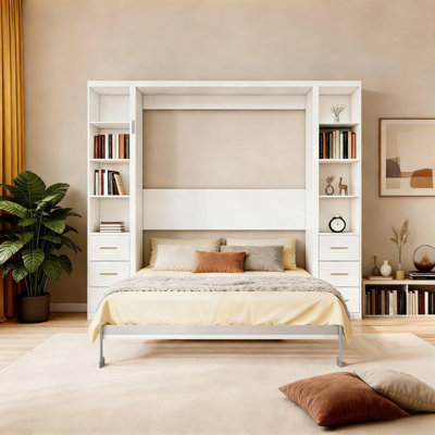 Lit escamotable mural peu encombrant avec armoires de rangement, conception moderne en MDF pour la maison