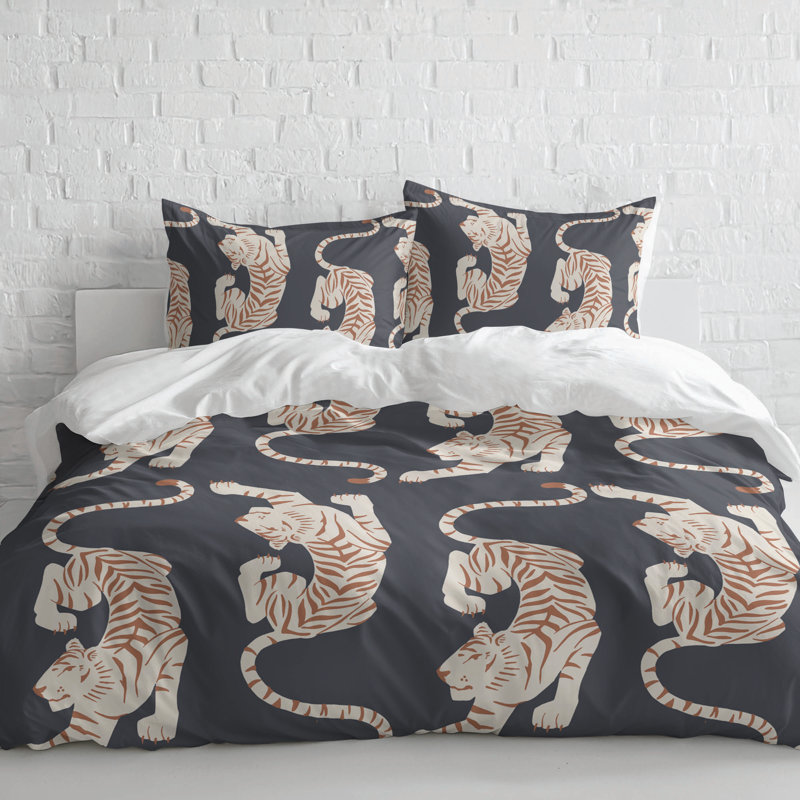 Hey Tiger Comforter Set, Queen Comforter + 2 Standard Pillowcases, Charcoal