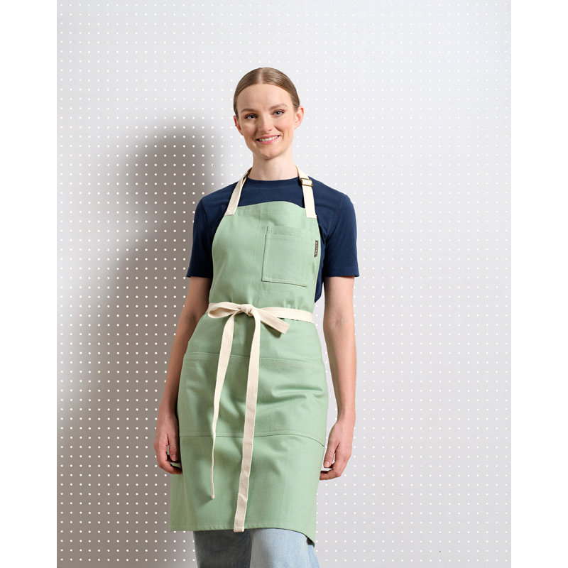 Bib Apron with Pockets, Striped Sage Green