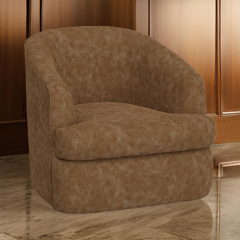 Fauteuil d'appoint pivotant Lessy, mousse moelleuse douce, métal, Mélange de polyester cognac