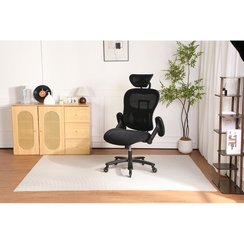 Chaise de bureau 500LBS grande et haute en filet respirant, chaise de jeu avec hauteur de dossier réglable et angle d'appui-tête et siège lombaire adaptatif, chaise de bureau d'ordinateur de direction avec accoudoirs relevables en deux dimensions, noir.