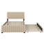 Lit plateforme double, structure de lit tapissier en bois avec lit gigogne simple et tête de lit capitonnée verticale-107261874