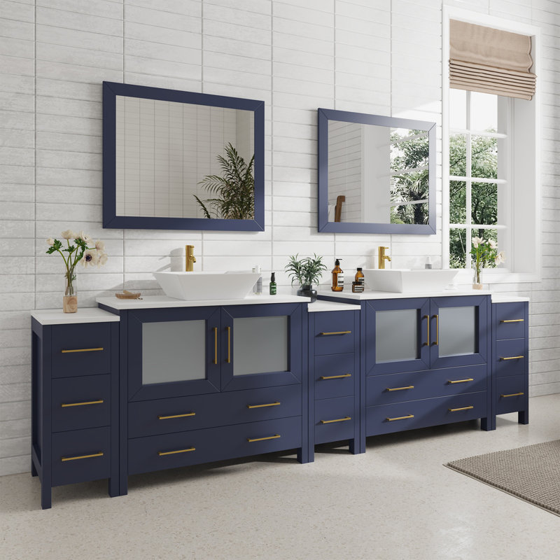  108" Double Bathroom Vanity Set with Mirror, Blue