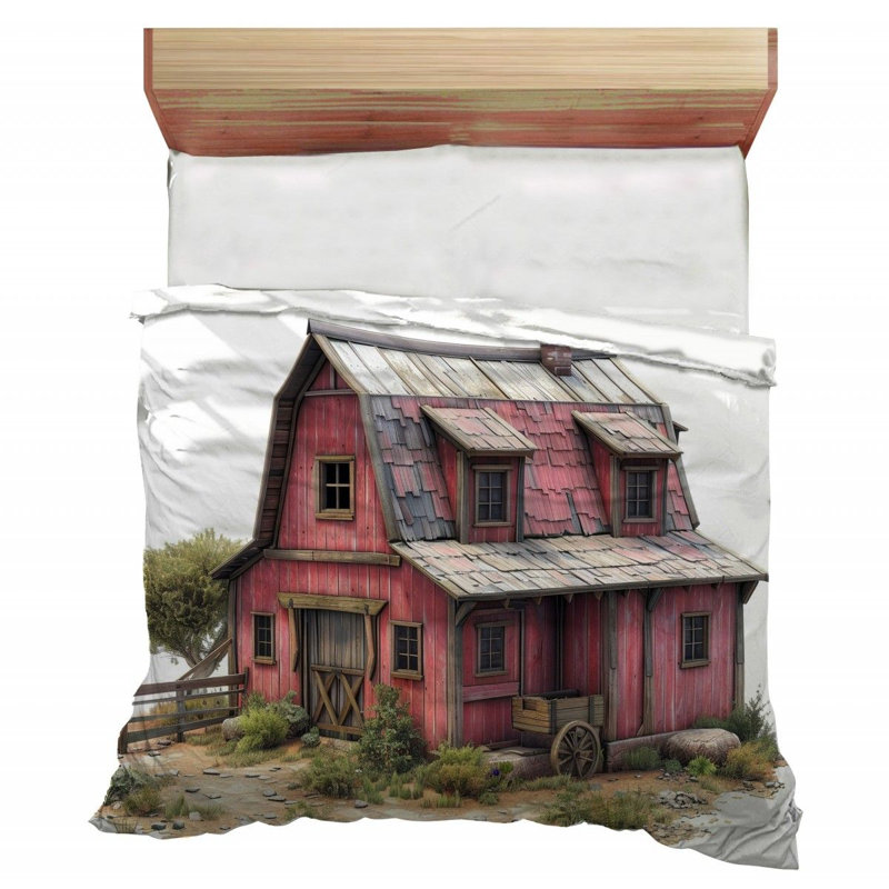 Barn Building Bathroom Machine Printed Duvet Cover, Queen Duvet Cover