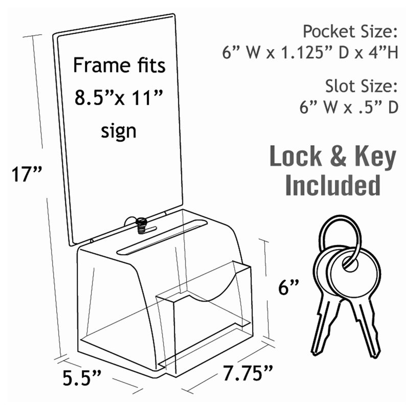 Boîte de loterie transparente transparente avec poche, serrure et clé