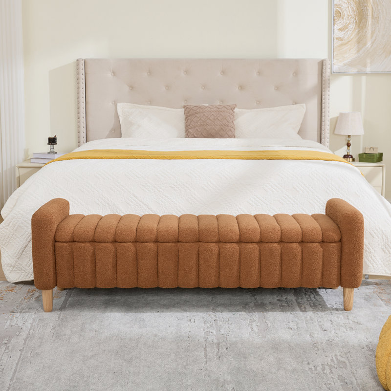 Banc rembourré avec rangement rabattable et accoudoirs, Caramel