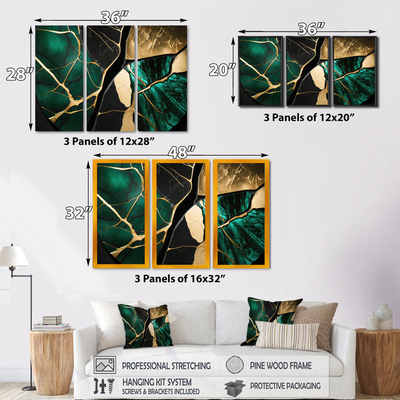 «Abstract Geode Gold I», reproduction de 3 pièces, H 28 po x l 36 po x P 1 po