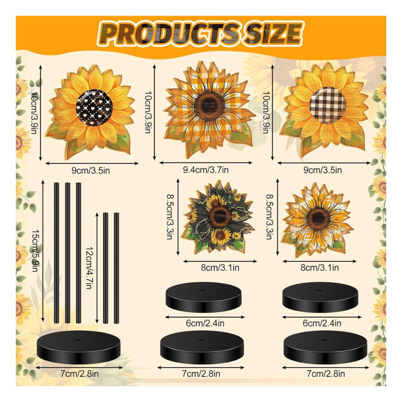 Ensemble de décoration de table en bois tournesol 5 pièces