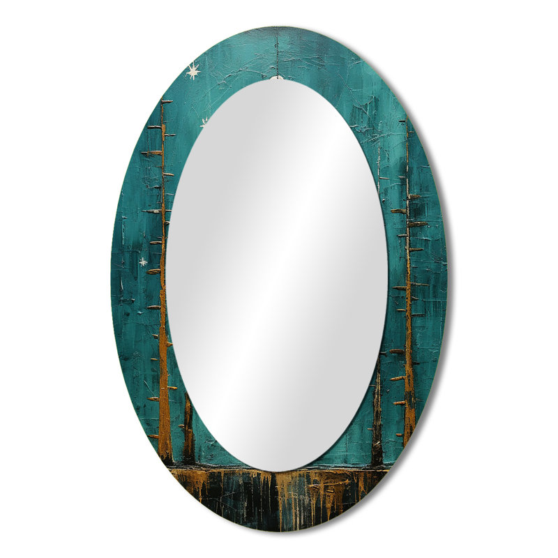 Abstract Moon On Retro Teal - Teal Oval Wall Mirror Decor, 36" x 24"