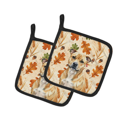 Fawn Staffordshire Bull Terrier Heirloom Fall Pair of Pot Holders