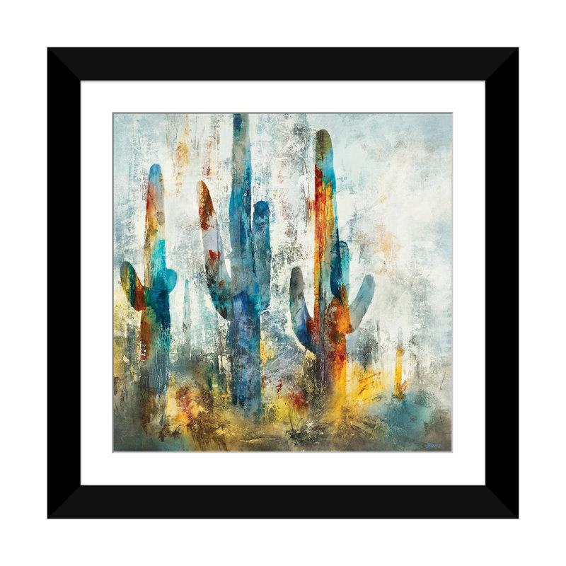 «Saguaro Forest» encadré par Scott Brems, Papier encadré dans un cadre noir, H 24 po x l 24 po x P 1 po, Oui