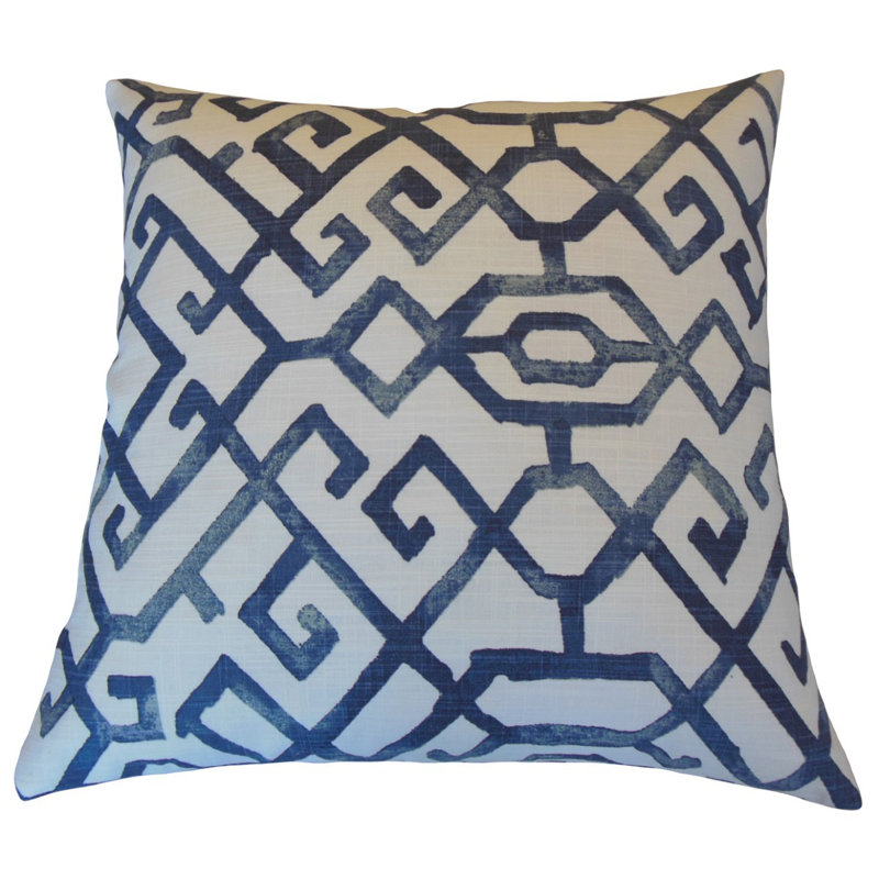 Coussin décoratif en coton Geometric, Hauteur (22 po) x largeur (22 po), Bleu
