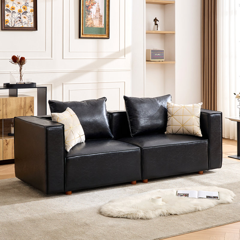 Canapé surdimensionné 84,25 po en cuir avec coussins réversibles 84,25 po, Noir