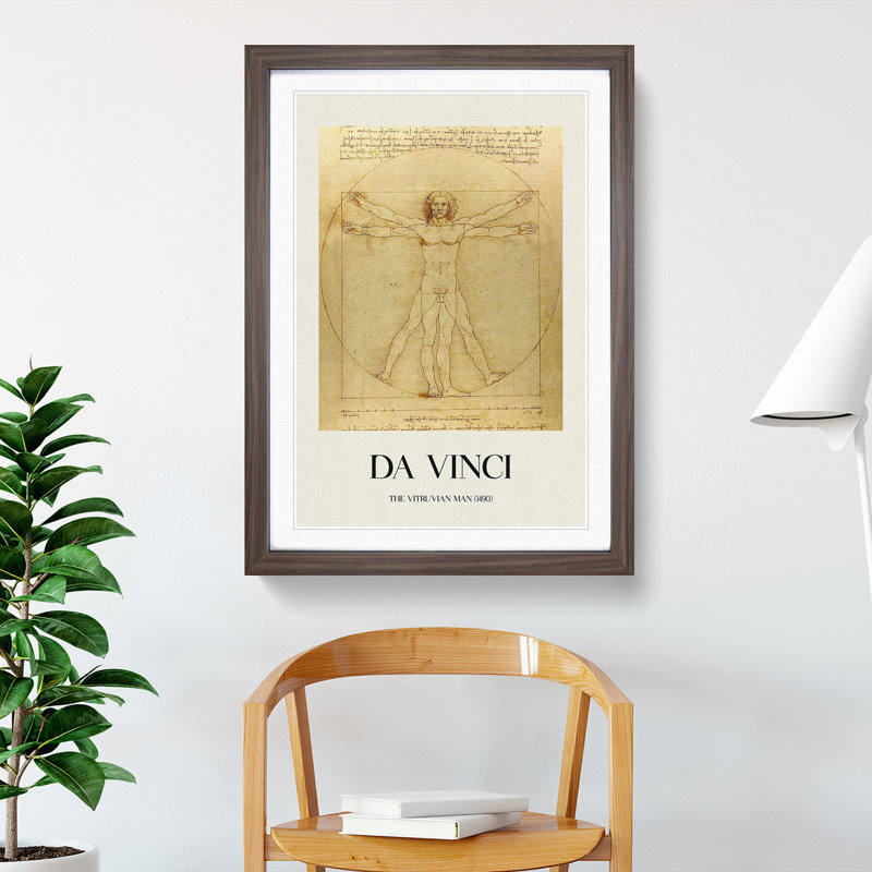 Vitruvian Man Vol.1 by Leonardo Da Vinci - Picture Frame Art Prints on MDF, 36cm H x 27cm W x 2cm D, Walnut Framed