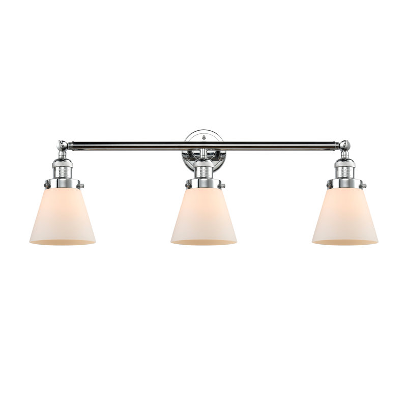 Éclairage pour meuble-lavabo de salle de bain 3 lumières Cone, Blanc mat, Chrome poli, DEL