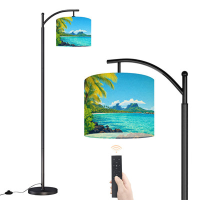 Arc Floor Lamp with Adjustable Lampshade tahiti french polynesia seashore flowers Standing Lamp 3 Color Temperatures Dimmable Tall Pole Lamp with Foot Switch for Bedroom