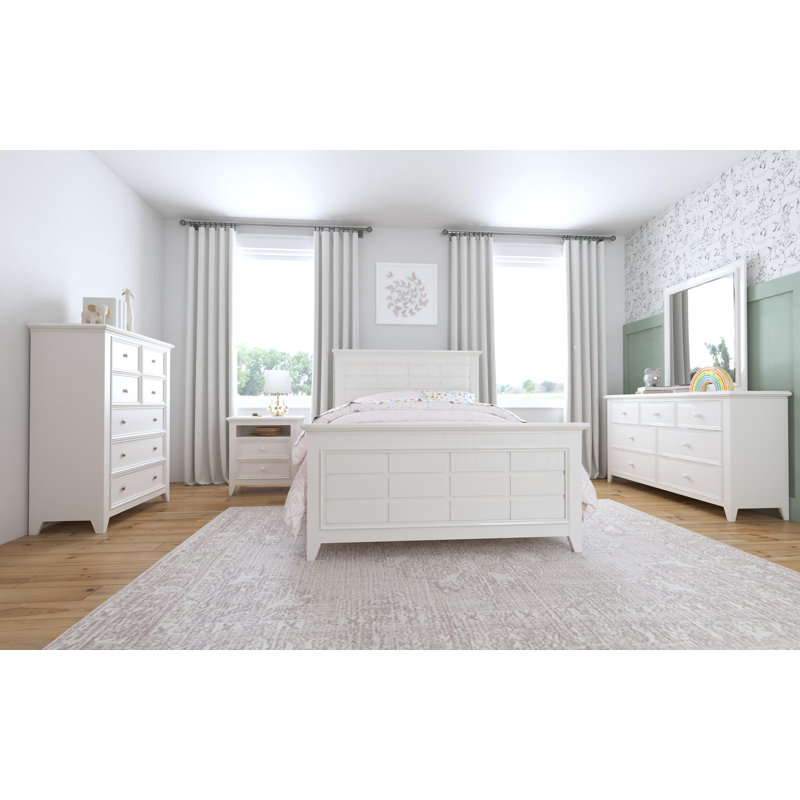 Commode 7 tiroirs en bois massif Matthes, Ivoire
