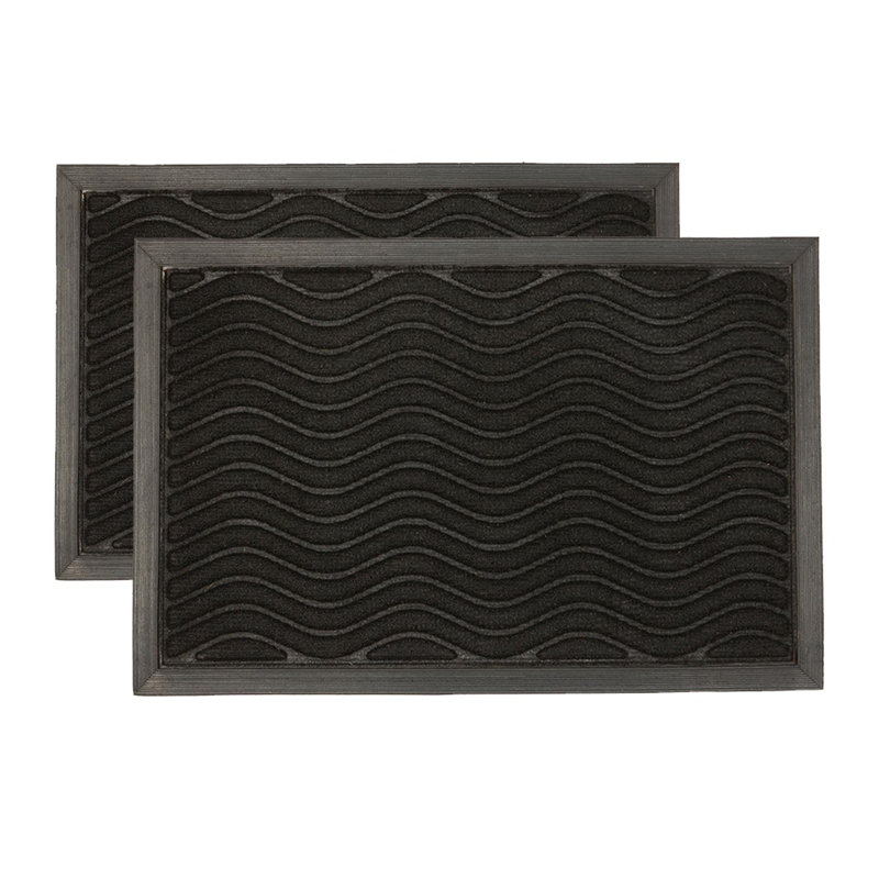 Nicola Spring - Heavy Duty Door Mats - 60 x 40cm - Black Waves, Black, Set of 2