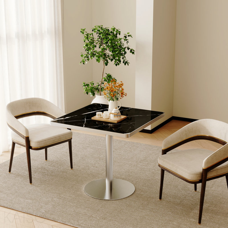 Table carrée bistro moderne tulipe 31,5 pouces avec plateau en faux marbre, facile à assembler, structure en métal robuste