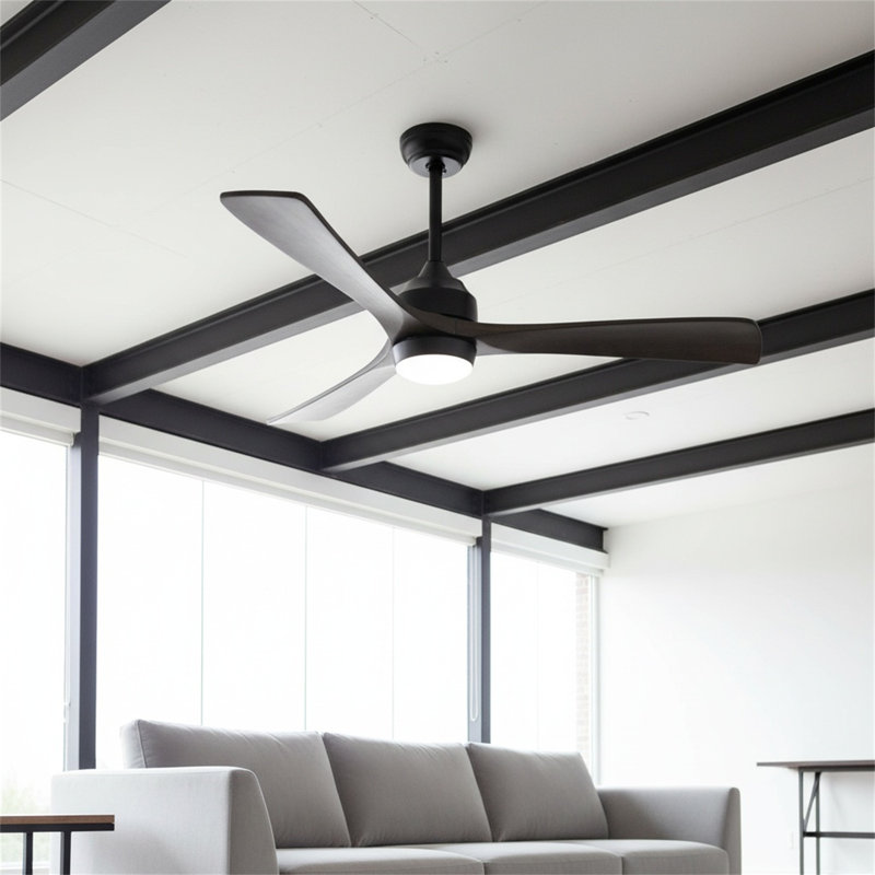 Ventilateur de plafond en bois massif de 52 pouces avec lumière, télécommande à 6 vitesses et moteur réversible silencieux