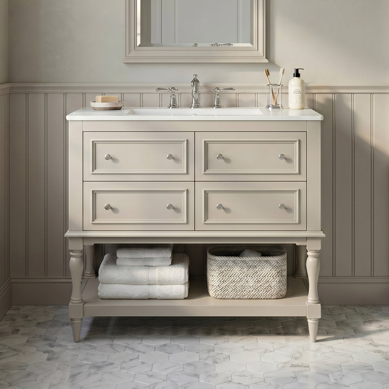 Ensemble de meuble-lavabo autoportant 36 po avec lavabo encastré en céramique 36 po 4 tiroirs Frame Armoire en bois massif
