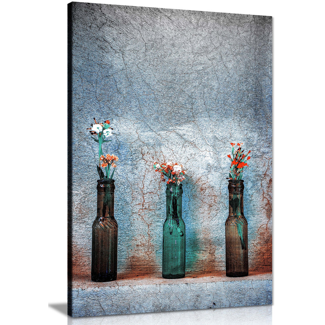 Panther Print Fine Art Prints Red and White flowers in Vases Artistic Framed Canvas Prints, Pictures for Home Walls, Bedroom, Living Room and Bathroom