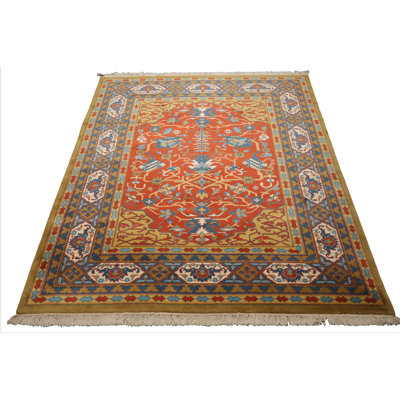 Tapis orange en laine noué à la main 7 pi 11 po x 9 pi 11 po Heriz