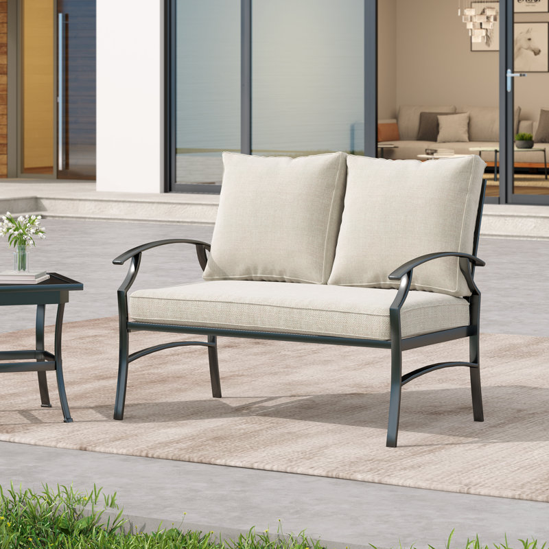 Nickita Metal Outdoor Loveseat with Cushions, Beige