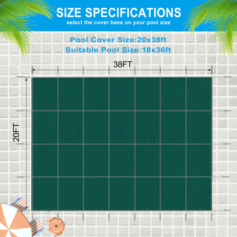 Couvercle de sécurité robuste pour piscine creusée rectangulaire 18 x 36 pi, filet vert, Vert