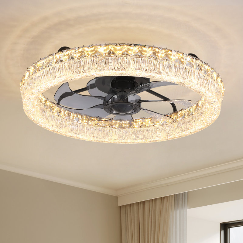 20" Dimmable Crystal Ceiling Fan With Led Light And Remote Control