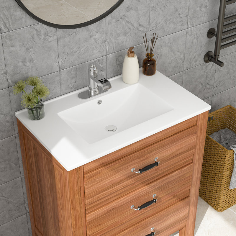 Comptoir de meuble-lavabo simple en céramique 30,2 po avec lavabo et 1 trou de robinet