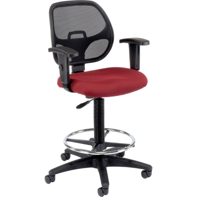 Red Adjustable Height Mesh Drafting Stool with Fabric Seat