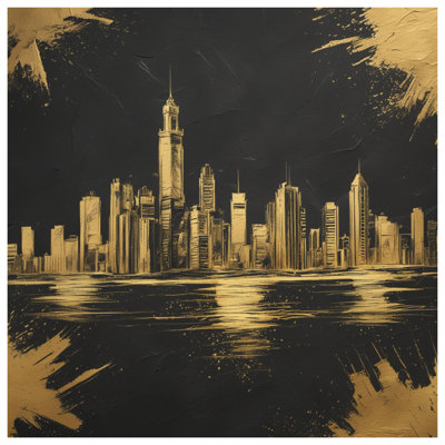 Tapisserie murale Golden City Skyline - décoration murale paysage urbain