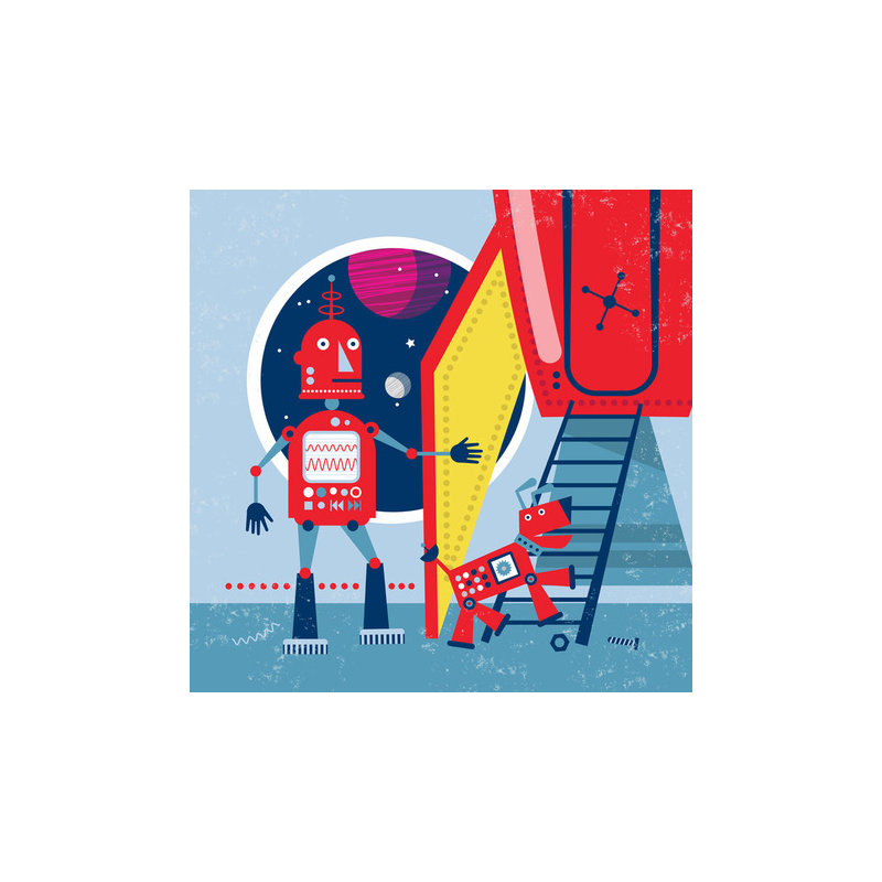 «Infinity Red Robot and Dog», art sur toile, H 21 po x L 21 po x l 1,25 po