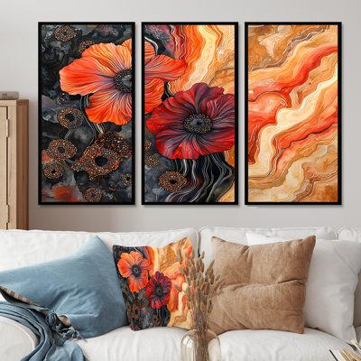 Ensemble de décoration murale Geode Serenade Of Anemone Flowers I - Poppies