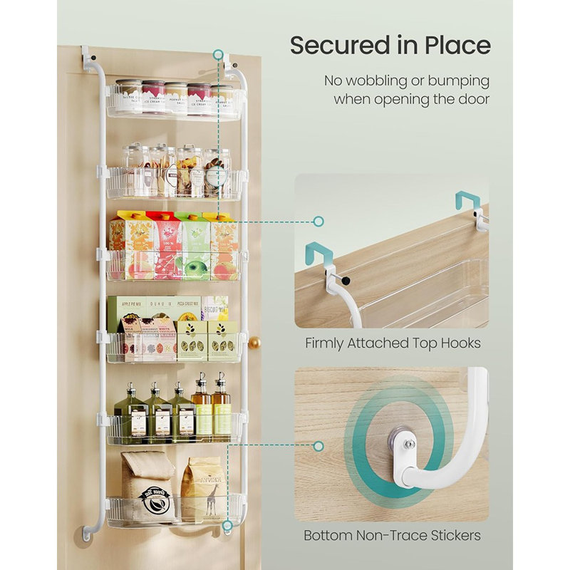 Organisateur de garde-manger au-dessus de la porte, organisateur de porte de garde-manger de cuisine à 6 niveaux avec paniers hauts réglables, support à épices suspendu, pour salle de bain de chambre à coucher, salle de lavage, transparent