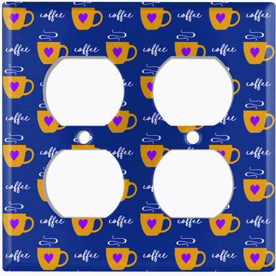 Metal Light Switch Plate Outlet Cover (Coffee Cups Green Hearts Brown - Double Duplex)