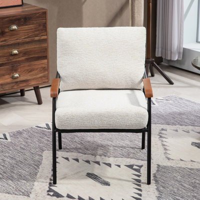 Chaise d'appoint moderne en beige, avec cadre en bois naturel et en métal noir ferme, pour le confort de la chambre à coucher Revêtement beige, support, Foam A Dreamy