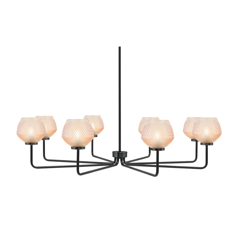 Lustre 8 lumières Sandia illustré en finition noir mat avec verre texturé ambre de 6 po