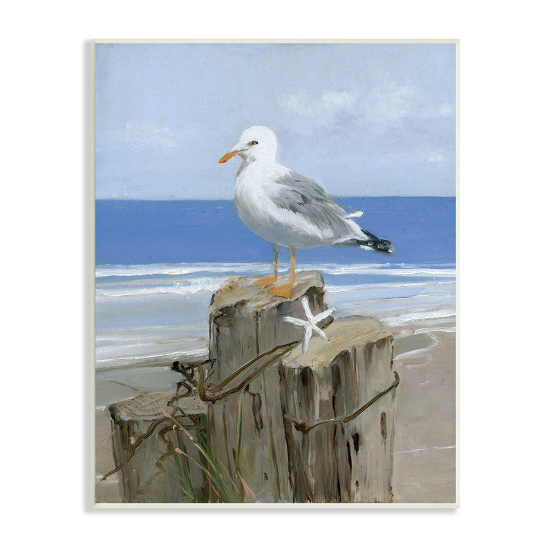 Été, mouette et étoile de mer, poteau de plage nautique noir, estampe numérique de Sally Swatland, H 19 po x l 13 po
