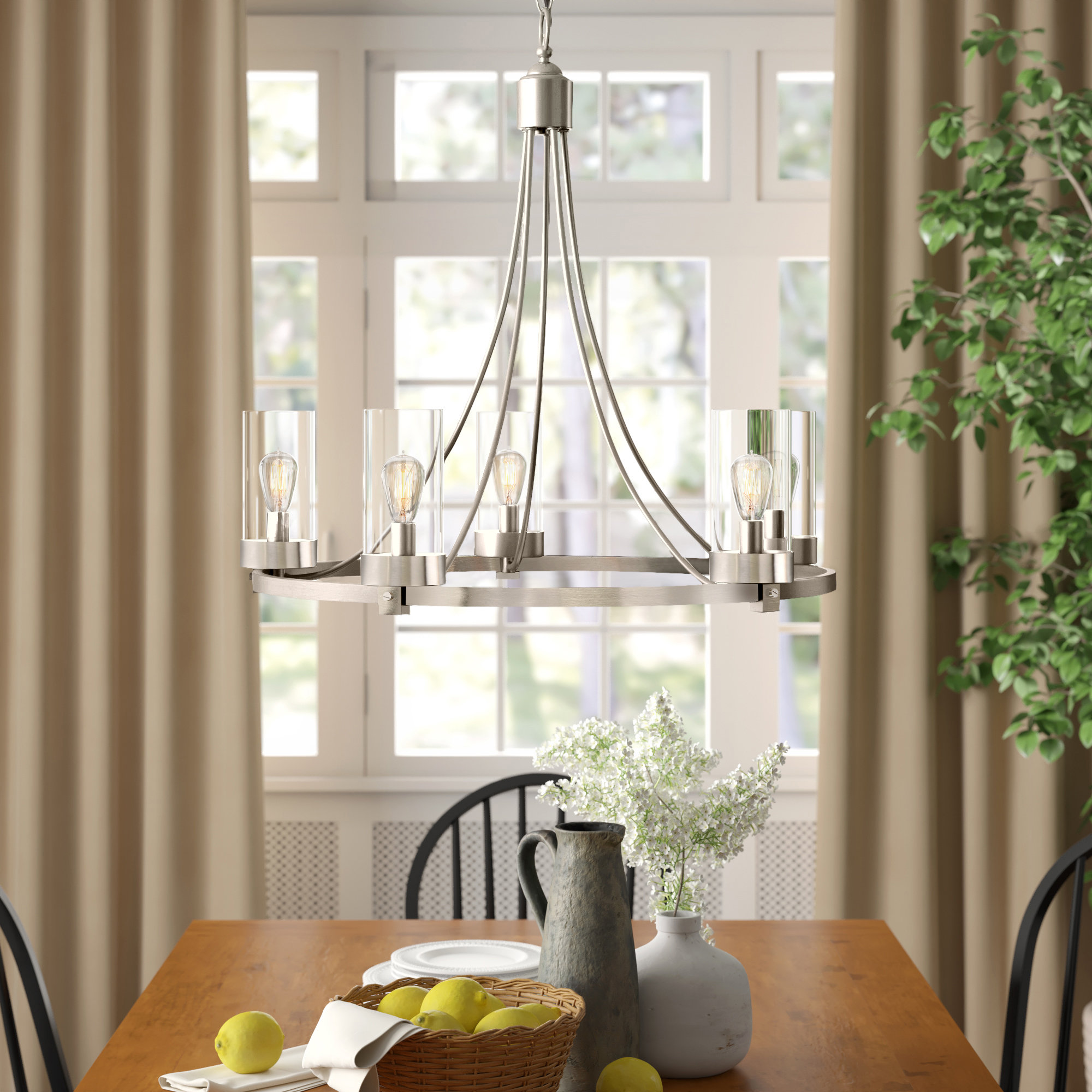 Laurie 5 - Light Metal Dimmable Chandelier, Brushed Nickel