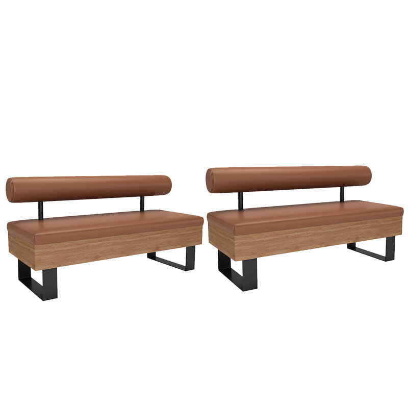 Blue Faux Leather Double Bench Set Of 2 Faux Leather Upholstered Bench, Brown