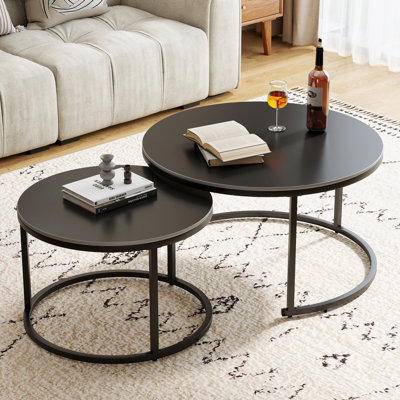 Ensemble de 2 tables basses gigognes en pierre frittée noir mat pour le salon
