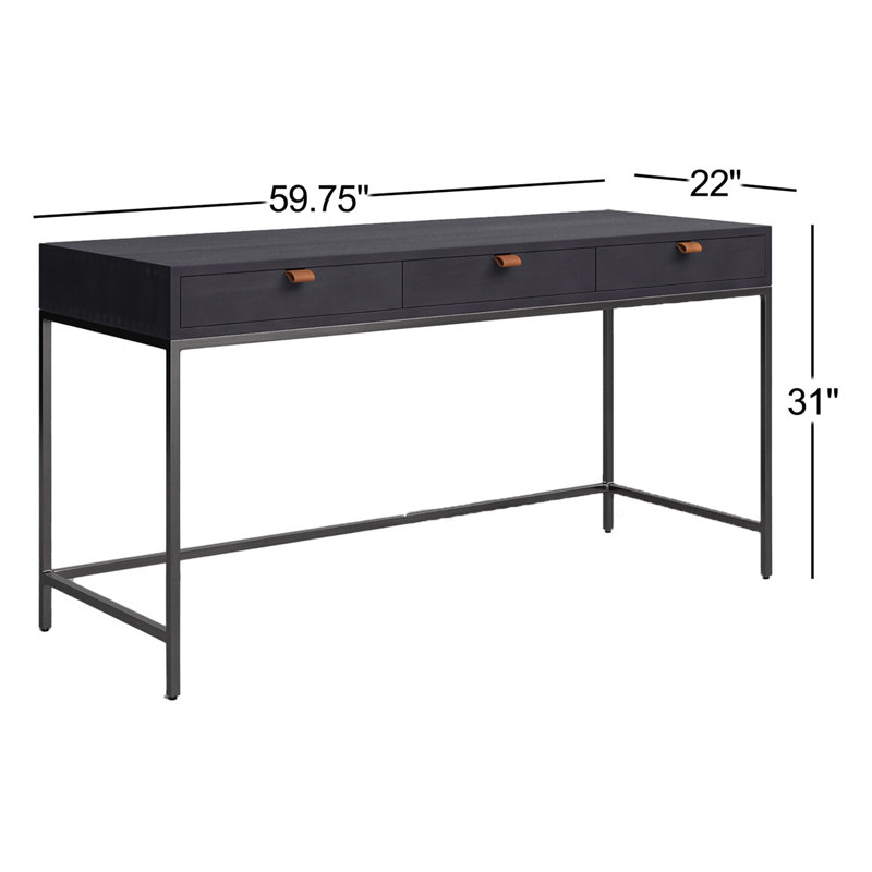 Trey Solid Wood Writing Desk, Black Wash Poplar