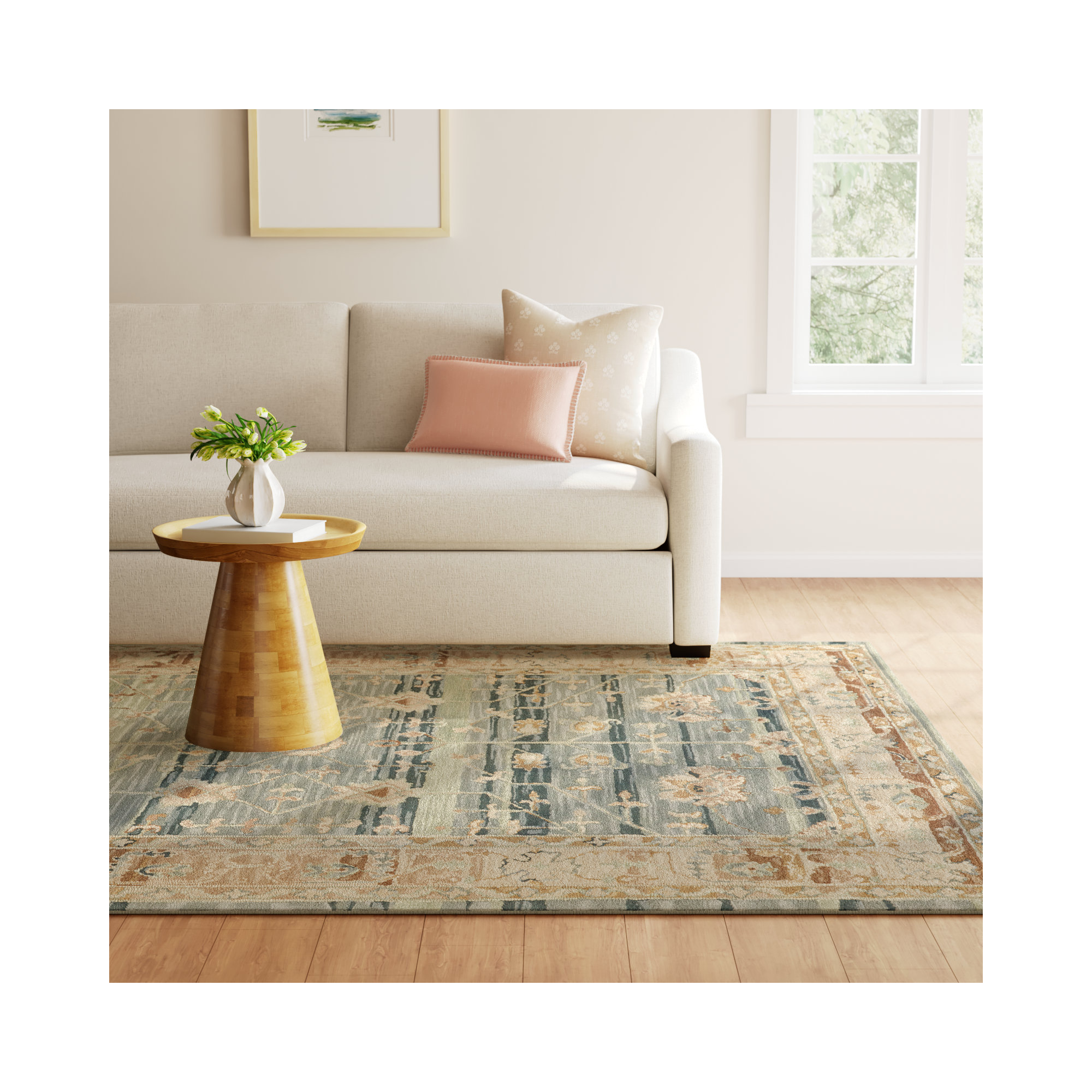 Corla Handmade Wool Blue/Gold Rug, Rectangle 9' x 12'